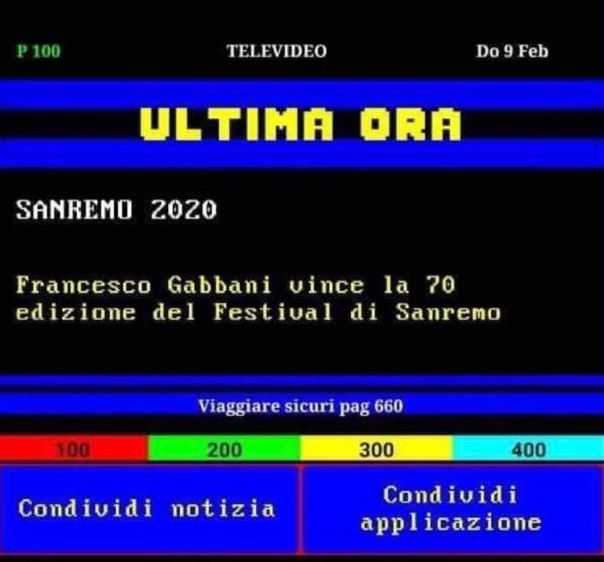 Televideo sbagli a segnalare il vincitore di Sanremo 2020